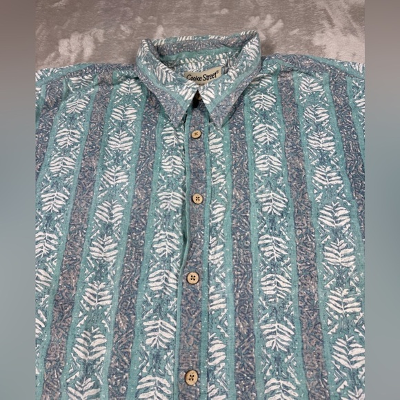 Cooke Street Honolulu Cotton Hawaiian Tropical Turquoise Button Down Shirt XL - Picture 3 of 14
